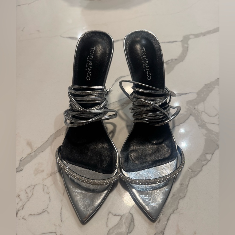 Tony Bianco Metallic Silver Wrap Heels